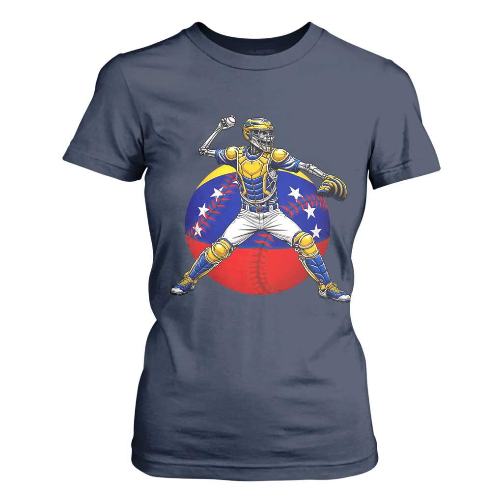 Venezuela Baseball Pitcher Skeleton T Shirt For Women Venezuelan Flag Venezuela Pride Sports Fans TS02 Navy Print Your Wear