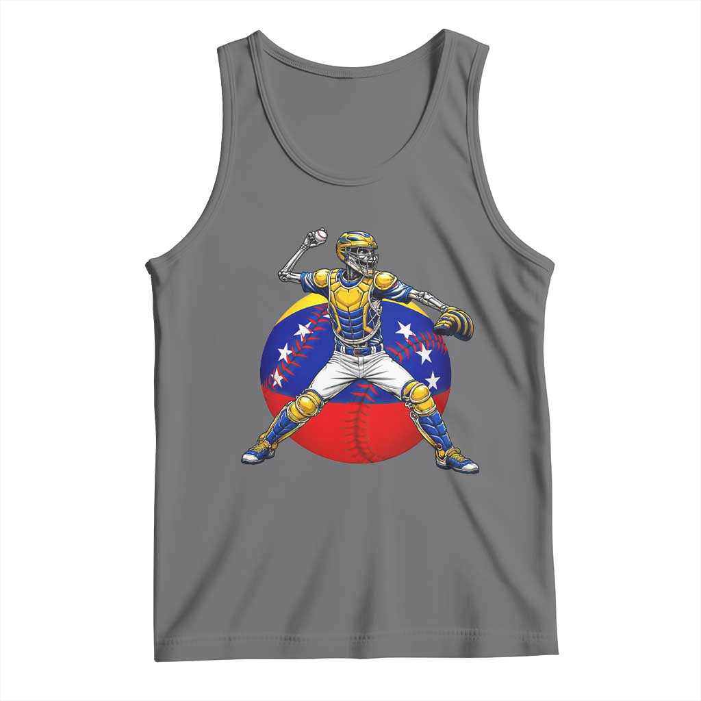 Venezuela Baseball Pitcher Skeleton Tank Top Venezuelan Flag Venezuela Pride Sports Fans TS02 Black Heather Print Your Wear