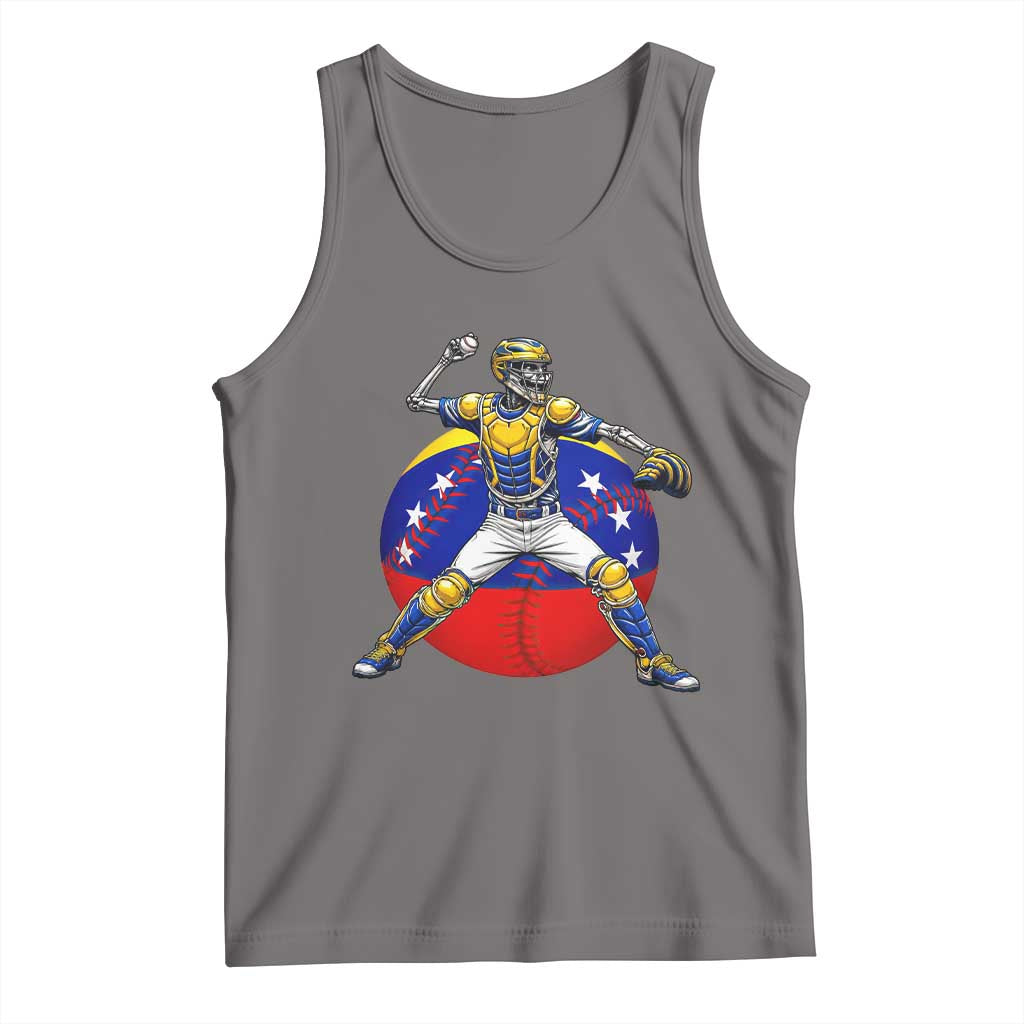Venezuela Baseball Pitcher Skeleton Tank Top Venezuelan Flag Venezuela Pride Sports Fans TS02 Deep Heather Print Your Wear
