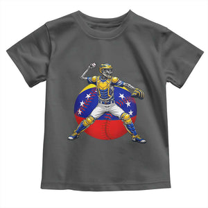 Venezuela Baseball Pitcher Skeleton Toddler T Shirt Venezuelan Flag Venezuela Pride Sports Fans TS02 Dark Heather Print Your Wear
