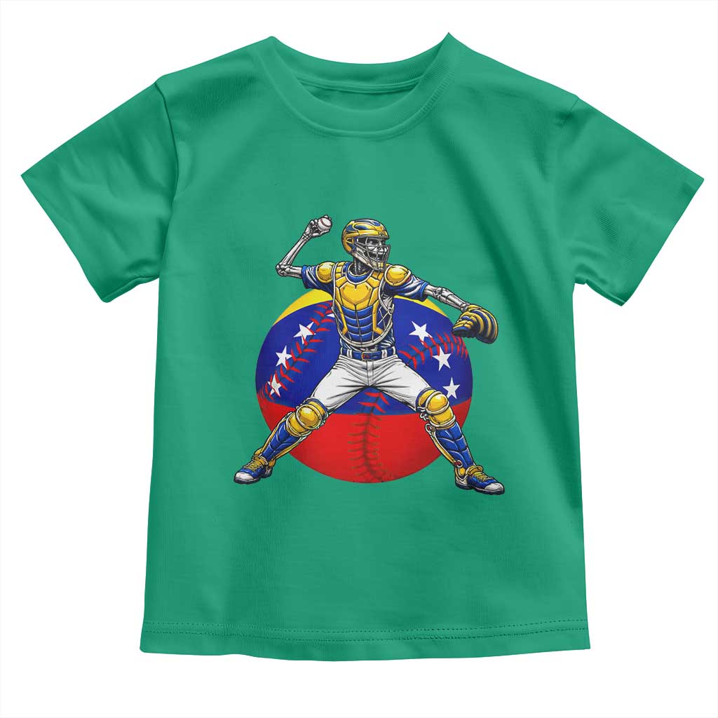 Venezuela Baseball Pitcher Skeleton Toddler T Shirt Venezuelan Flag Venezuela Pride Sports Fans TS02 Irish Green Print Your Wear