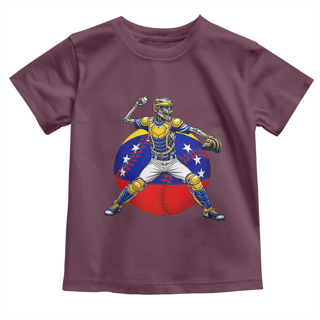 Venezuela Baseball Pitcher Skeleton Toddler T Shirt Venezuelan Flag Venezuela Pride Sports Fans TS02 Maroon Print Your Wear