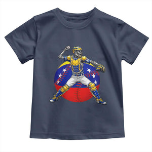 Venezuela Baseball Pitcher Skeleton Toddler T Shirt Venezuelan Flag Venezuela Pride Sports Fans TS02 Navy Print Your Wear