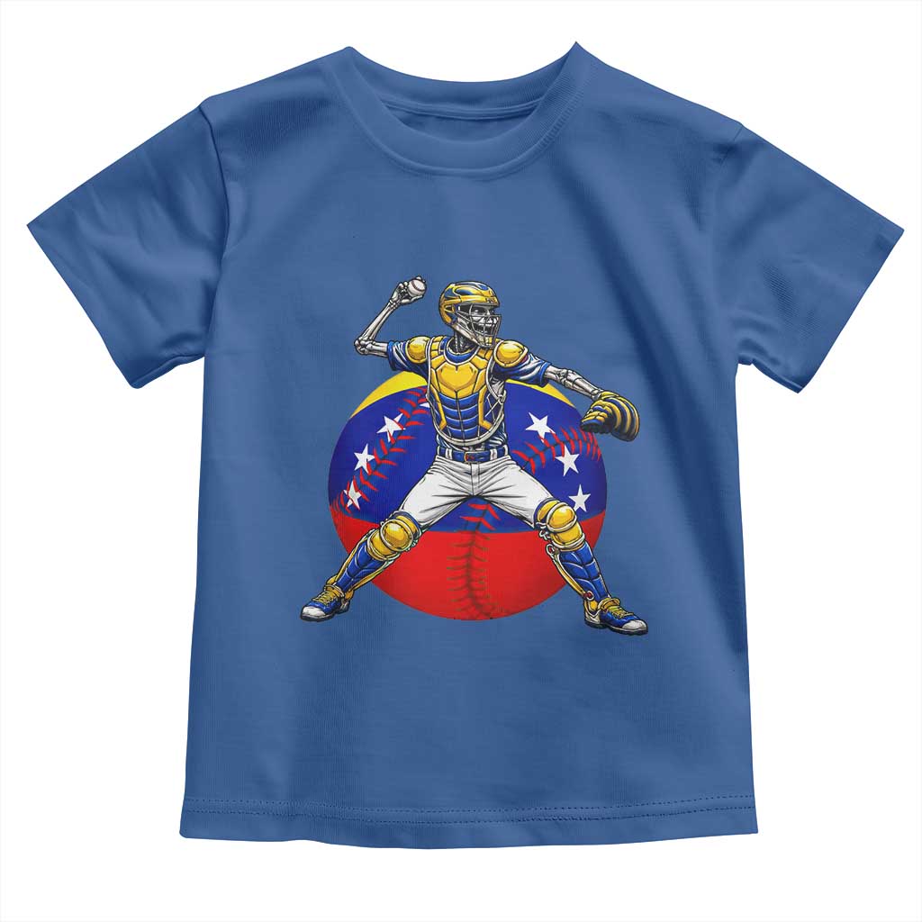 Venezuela Baseball Pitcher Skeleton Toddler T Shirt Venezuelan Flag Venezuela Pride Sports Fans TS02 Royal Blue Print Your Wear