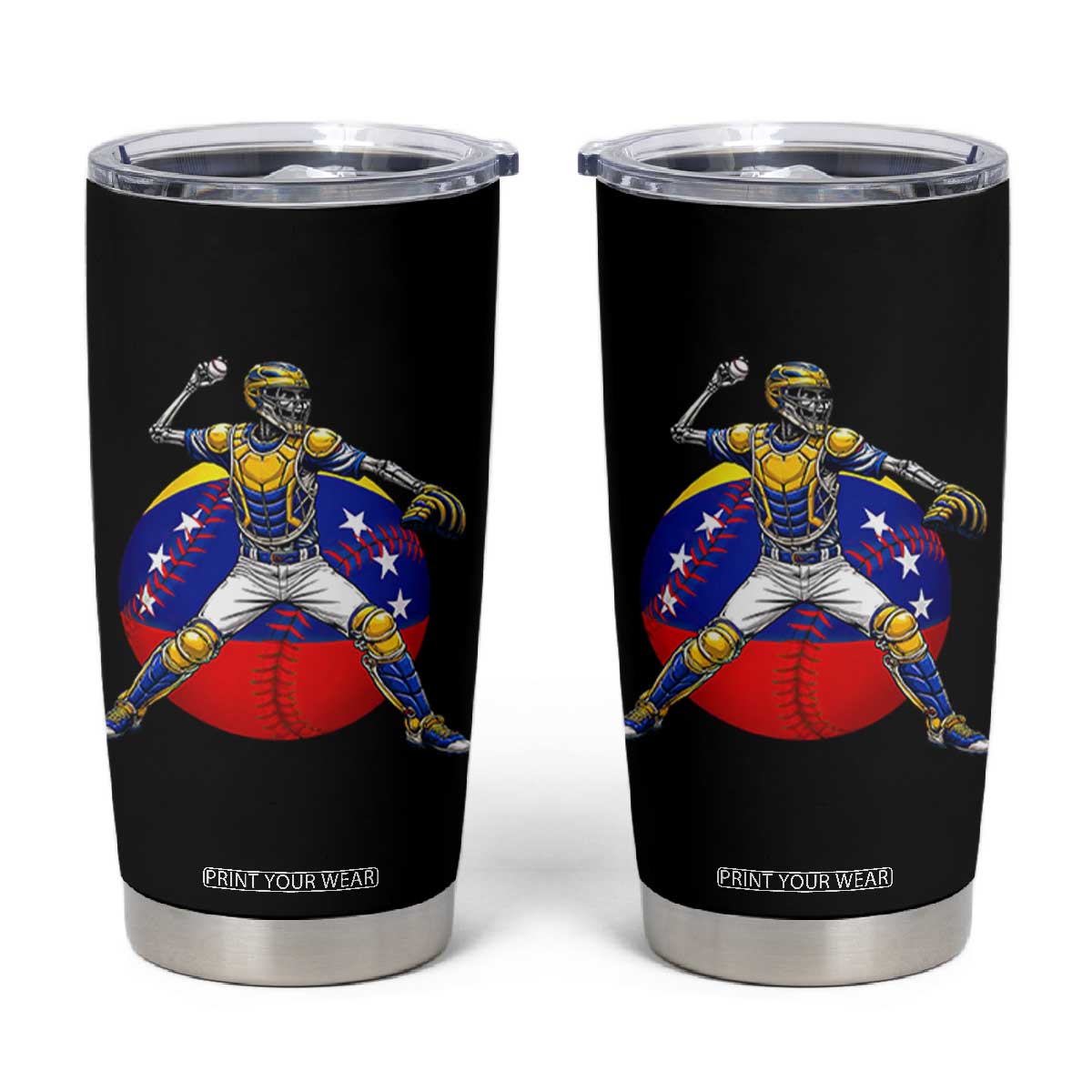 Venezuela Baseball Pitcher Skeleton Tumbler Cup Venezuelan Flag Venezuela Pride Sports Fans TS02 Black Print Your Wear
