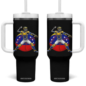 Venezuela Baseball Pitcher Skeleton Tumbler With Handle Venezuelan Flag Venezuela Pride Sports Fans TS02 One Size: 40 oz Black Print Your Wear