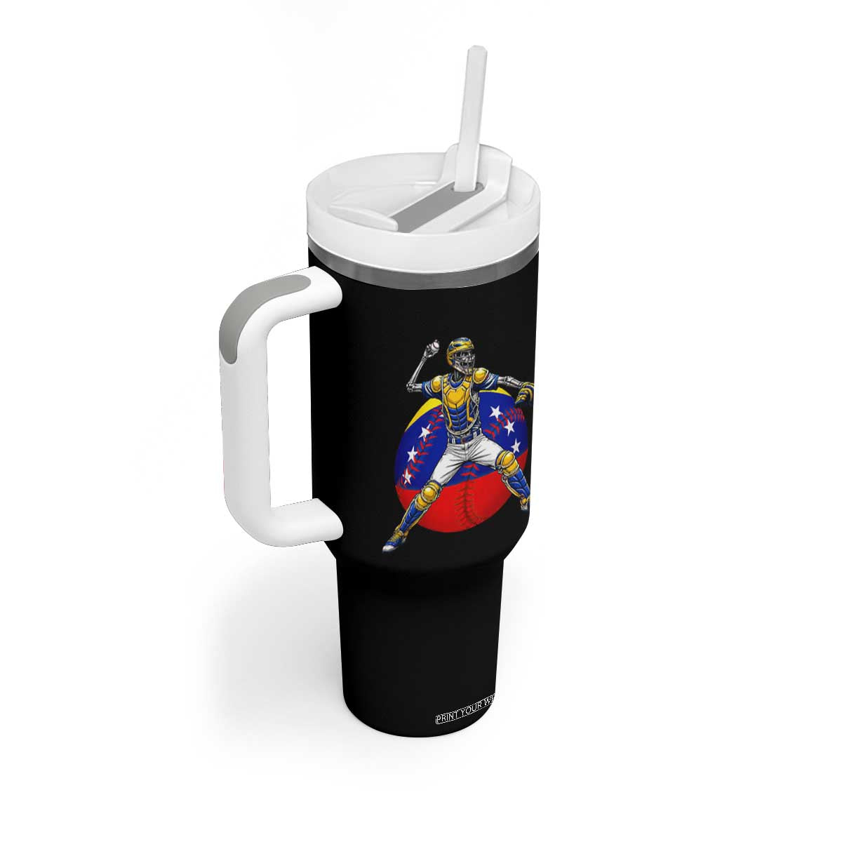 Venezuela Baseball Pitcher Skeleton Tumbler With Handle Venezuelan Flag Venezuela Pride Sports Fans TS02 Print Your Wear