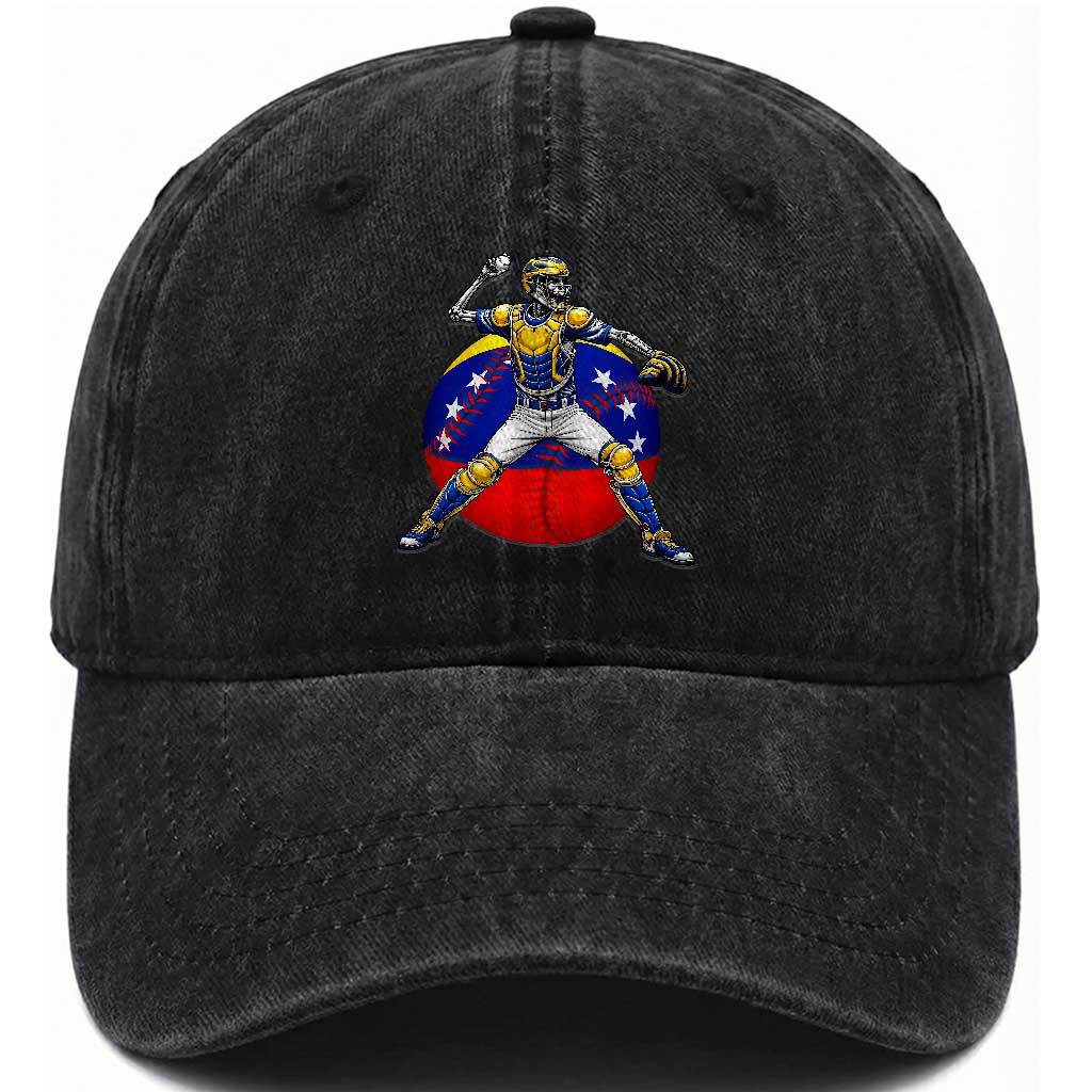 Venezuela Baseball Pitcher Skeleton Washed Cotton Baseball Cap Venezuelan Flag Venezuela Pride Sports Fans TS02 Print Your Wear