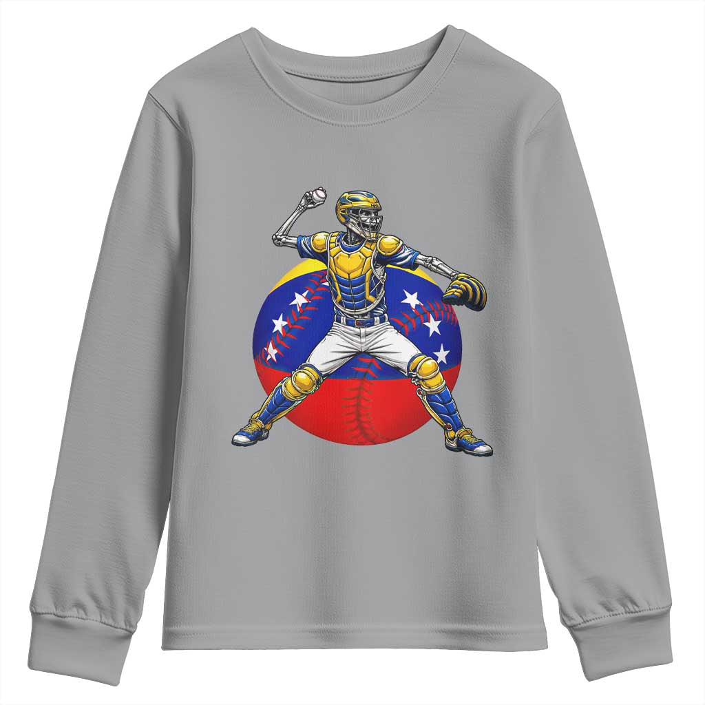 Venezuela Baseball Pitcher Skeleton Youth Sweatshirt Venezuelan Flag Venezuela Pride Sports Fans TS02 Sport Gray Print Your Wear