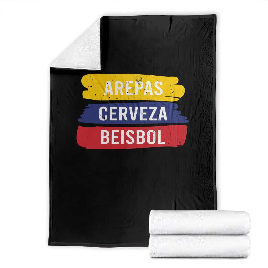 Arepas Cerveza Beisbol Venezuela Things Throw Blanket Funny Latino Food Beer and Baseball Pride TS02 Black Print Your Wear