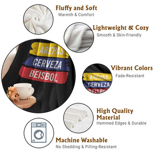 Arepas Cerveza Beisbol Venezuela Things Throw Blanket Funny Latino Food Beer and Baseball Pride TS02 Print Your Wear