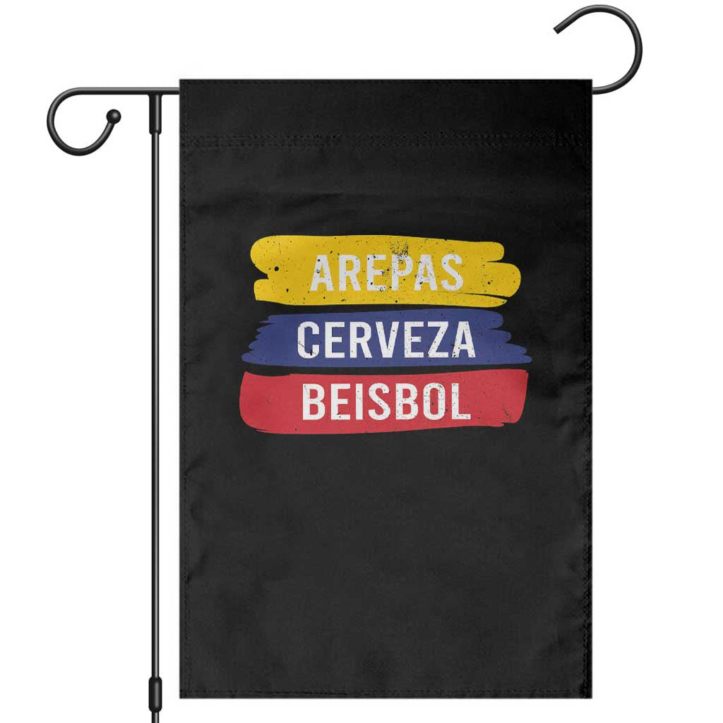 Arepas Cerveza Beisbol Venezuela Things Garden Flag Funny Latino Food Beer and Baseball Pride TS02 Black Print Your Wear