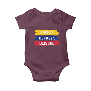 Arepas Cerveza Beisbol Venezuela Things Baby Onesie Funny Latino Food Beer and Baseball Pride TS02 Maroon Print Your Wear