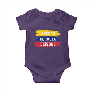Arepas Cerveza Beisbol Venezuela Things Baby Onesie Funny Latino Food Beer and Baseball Pride TS02 Purple Print Your Wear