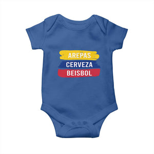 Arepas Cerveza Beisbol Venezuela Things Baby Onesie Funny Latino Food Beer and Baseball Pride TS02 Royal Blue Print Your Wear