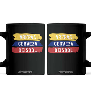 Arepas Cerveza Beisbol Venezuela Things Coffee Mug Funny Latino Food Beer and Baseball Pride TS02 Black Print Your Wear