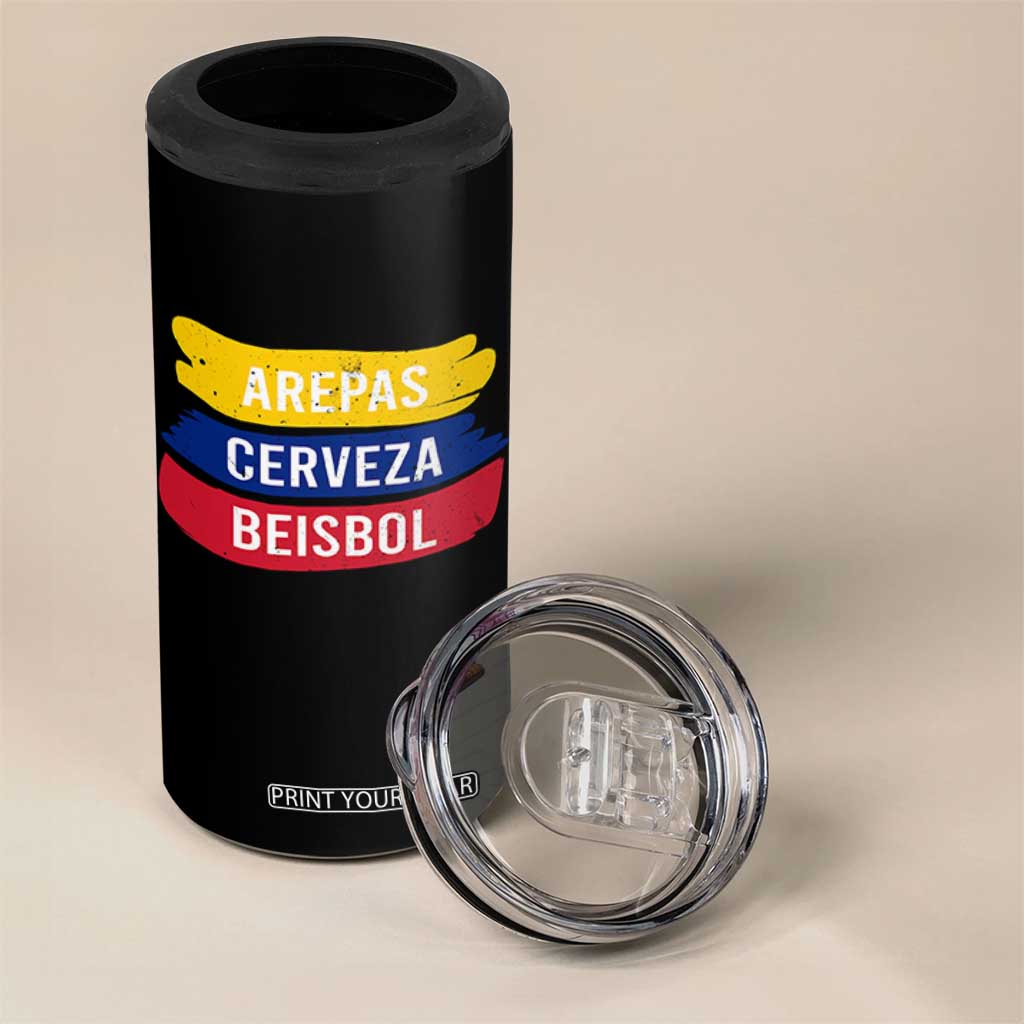 Arepas Cerveza Beisbol Venezuela Things 4 in 1 Can Cooler Tumbler Funny Latino Food Beer and Baseball Pride TS02 Print Your Wear