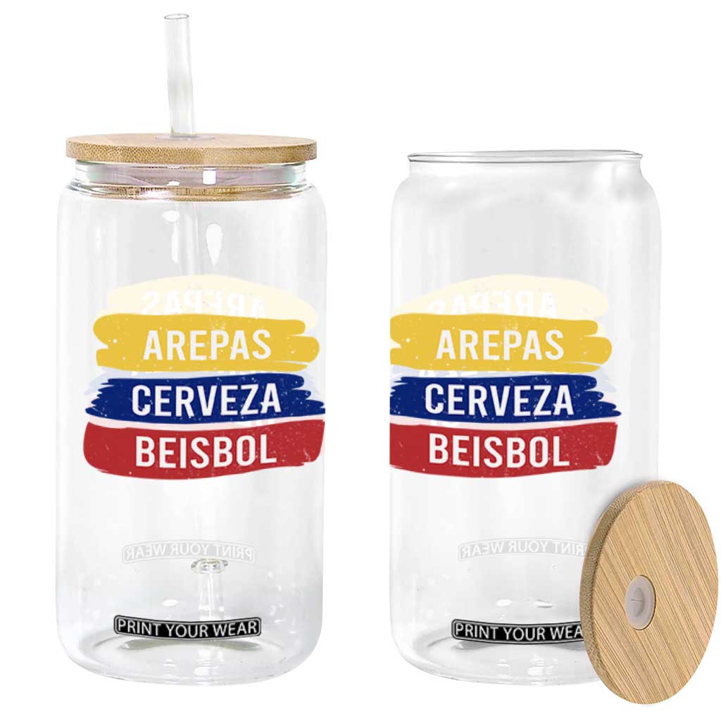 Arepas Cerveza Beisbol Venezuela Things Glass Can Funny Latino Food Beer and Baseball Pride TS02 Print Your Wear
