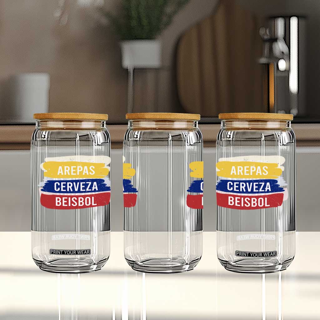 Arepas Cerveza Beisbol Venezuela Things Glass Can Funny Latino Food Beer and Baseball Pride TS02 Print Your Wear