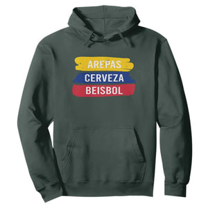 Arepas Cerveza Beisbol Venezuela Things Hoodie Funny Latino Food Beer and Baseball Pride TS02 Dark Forest Green Print Your Wear