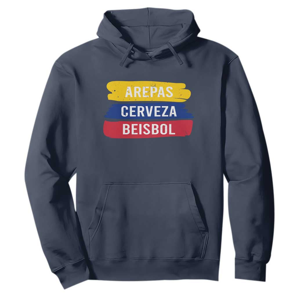 Arepas Cerveza Beisbol Venezuela Things Hoodie Funny Latino Food Beer and Baseball Pride TS02 Navy Print Your Wear