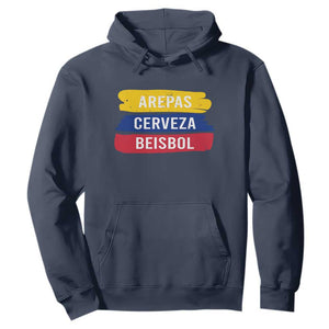 Arepas Cerveza Beisbol Venezuela Things Hoodie Funny Latino Food Beer and Baseball Pride TS02 Navy Print Your Wear