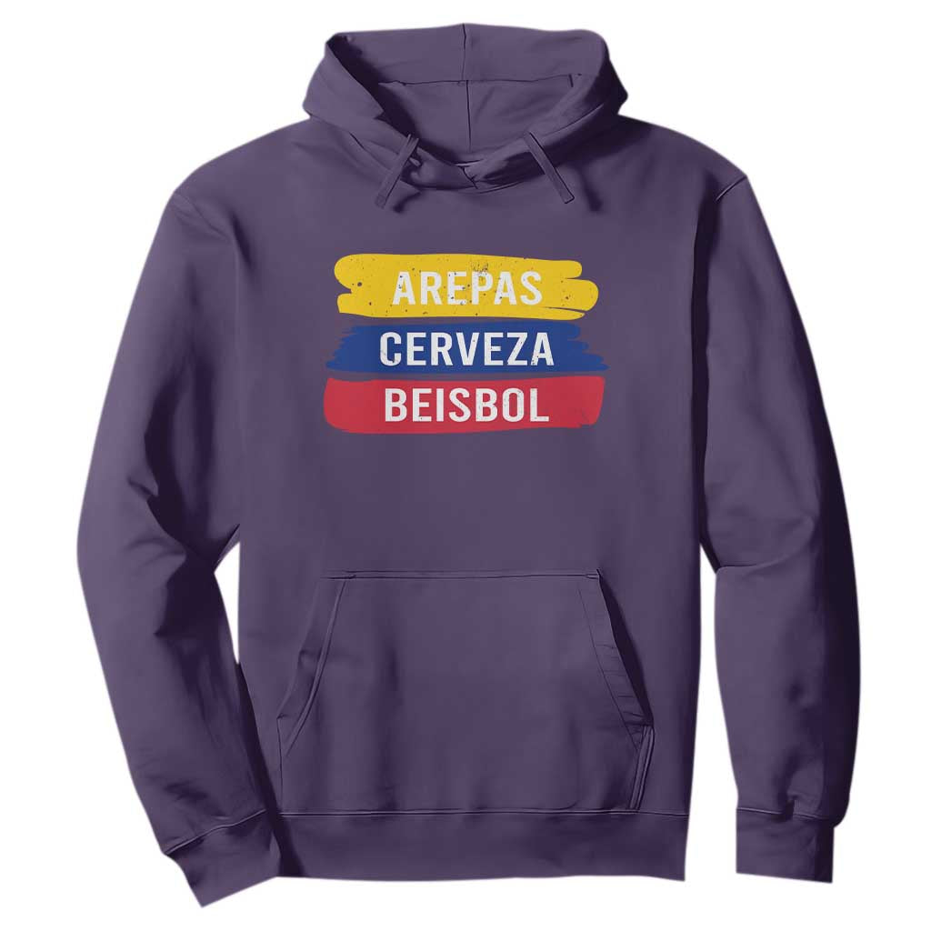 Arepas Cerveza Beisbol Venezuela Things Hoodie Funny Latino Food Beer and Baseball Pride TS02 Purple Print Your Wear