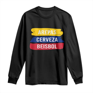 Arepas Cerveza Beisbol Venezuela Things Long Sleeve Shirt Funny Latino Food Beer and Baseball Pride TS02 Black Print Your Wear