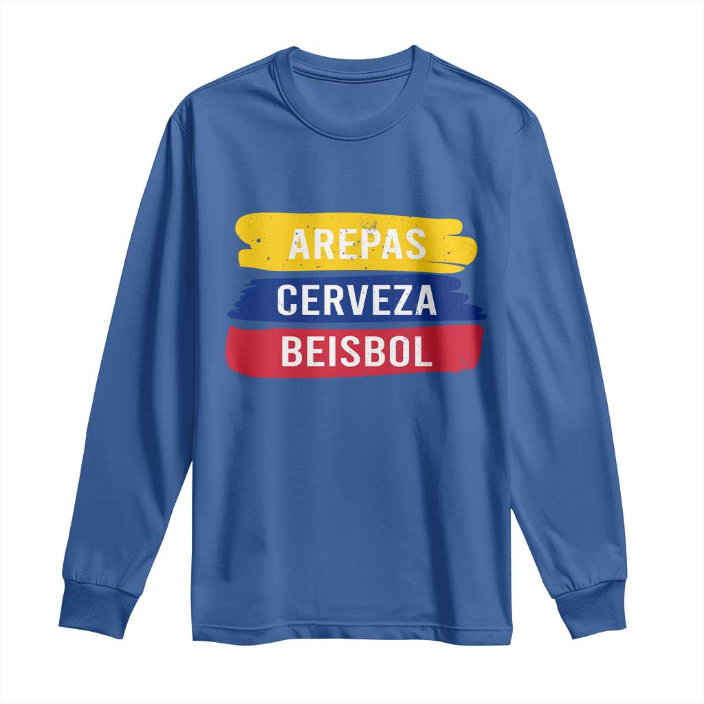 Arepas Cerveza Beisbol Venezuela Things Long Sleeve Shirt Funny Latino Food Beer and Baseball Pride TS02 Royal Blue Print Your Wear