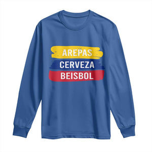 Arepas Cerveza Beisbol Venezuela Things Long Sleeve Shirt Funny Latino Food Beer and Baseball Pride TS02 Royal Blue Print Your Wear