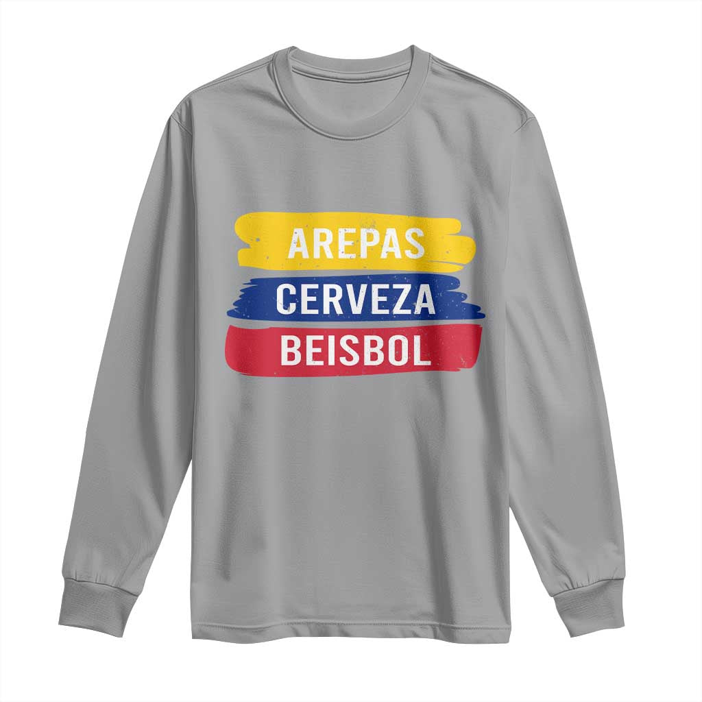 Arepas Cerveza Beisbol Venezuela Things Long Sleeve Shirt Funny Latino Food Beer and Baseball Pride TS02 Sport Gray Print Your Wear