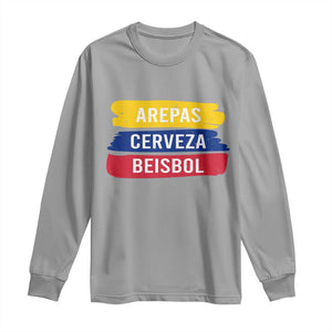 Arepas Cerveza Beisbol Venezuela Things Long Sleeve Shirt Funny Latino Food Beer and Baseball Pride TS02 Sport Gray Print Your Wear