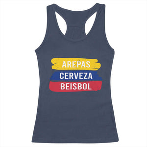 Arepas Cerveza Beisbol Venezuela Things Racerback Tank Top Funny Latino Food Beer and Baseball Pride TS02 Navy Print Your Wear