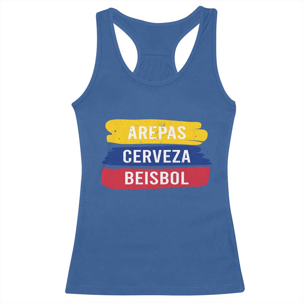 Arepas Cerveza Beisbol Venezuela Things Racerback Tank Top Funny Latino Food Beer and Baseball Pride TS02 Royal Blue Print Your Wear