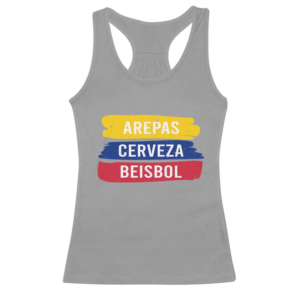 Arepas Cerveza Beisbol Venezuela Things Racerback Tank Top Funny Latino Food Beer and Baseball Pride TS02 Sport Gray Print Your Wear