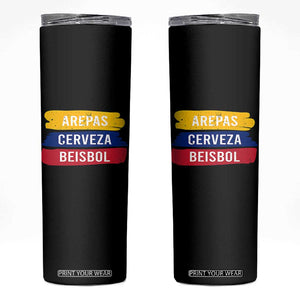 Arepas Cerveza Beisbol Venezuela Things Skinny Tumbler Funny Latino Food Beer and Baseball Pride TS02 Black Print Your Wear