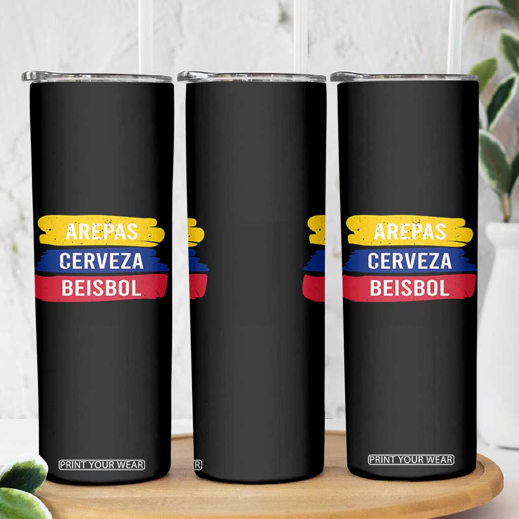 Arepas Cerveza Beisbol Venezuela Things Skinny Tumbler Funny Latino Food Beer and Baseball Pride TS02 Print Your Wear