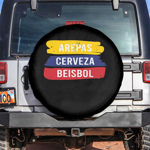 Arepas Cerveza Beisbol Venezuela Things Spare Tire Cover Funny Latino Food Beer and Baseball Pride TS02 No hole Black Print Your Wear