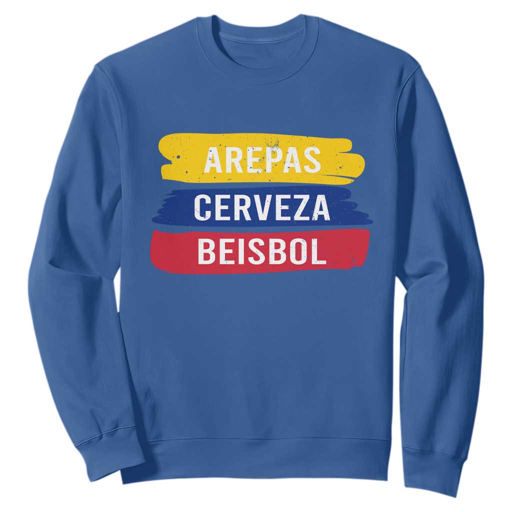 Arepas Cerveza Beisbol Venezuela Things Sweatshirt Funny Latino Food Beer and Baseball Pride TS02 Royal Blue Print Your Wear