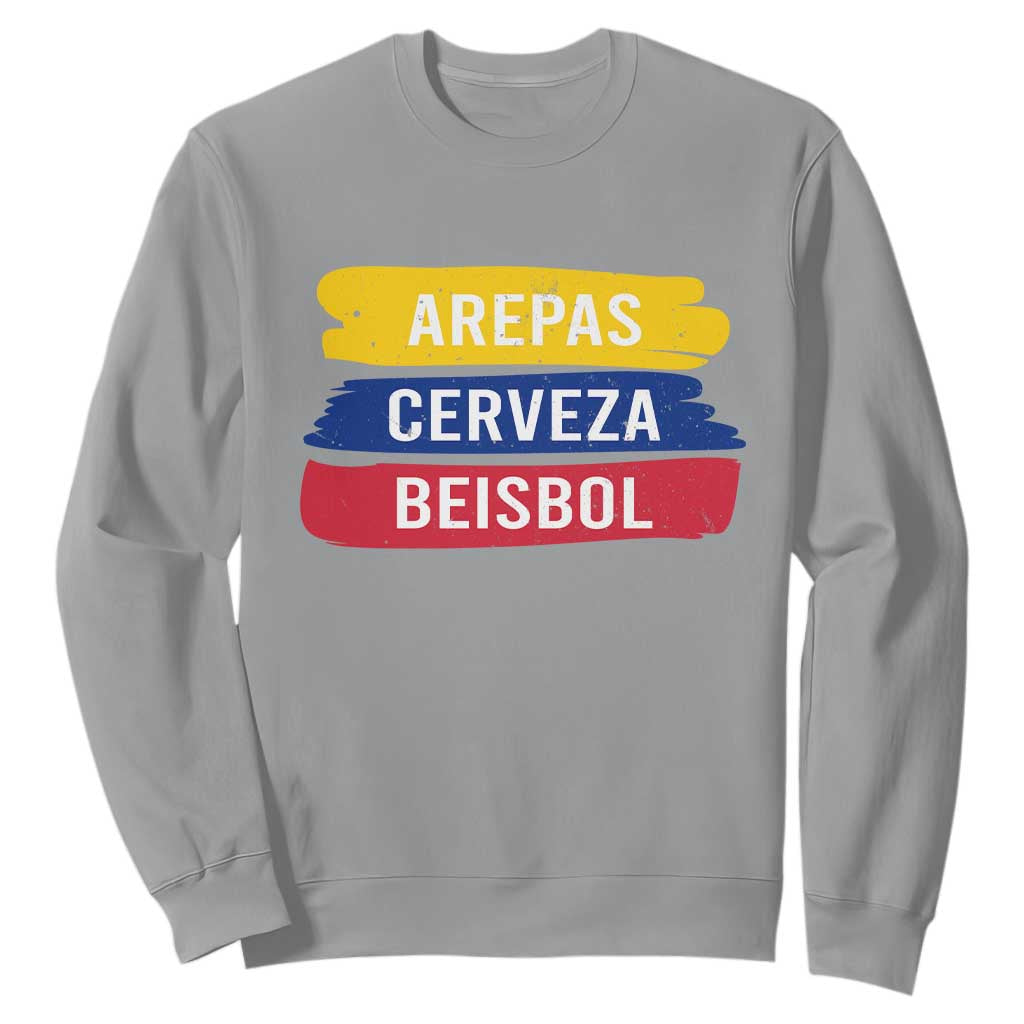 Arepas Cerveza Beisbol Venezuela Things Sweatshirt Funny Latino Food Beer and Baseball Pride TS02 Sport Gray Print Your Wear