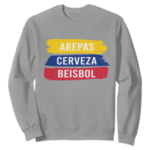Arepas Cerveza Beisbol Venezuela Things Sweatshirt Funny Latino Food Beer and Baseball Pride TS02 Sport Gray Print Your Wear