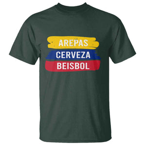 Arepas Cerveza Beisbol Venezuela Things T Shirt Funny Latino Food Beer and Baseball Pride TS02 Dark Forest Green Print Your Wear
