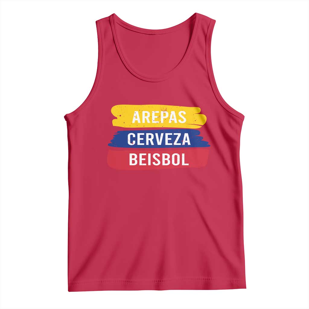 Arepas Cerveza Beisbol Venezuela Things Tank Top Funny Latino Food Beer and Baseball Pride TS02 Red Print Your Wear