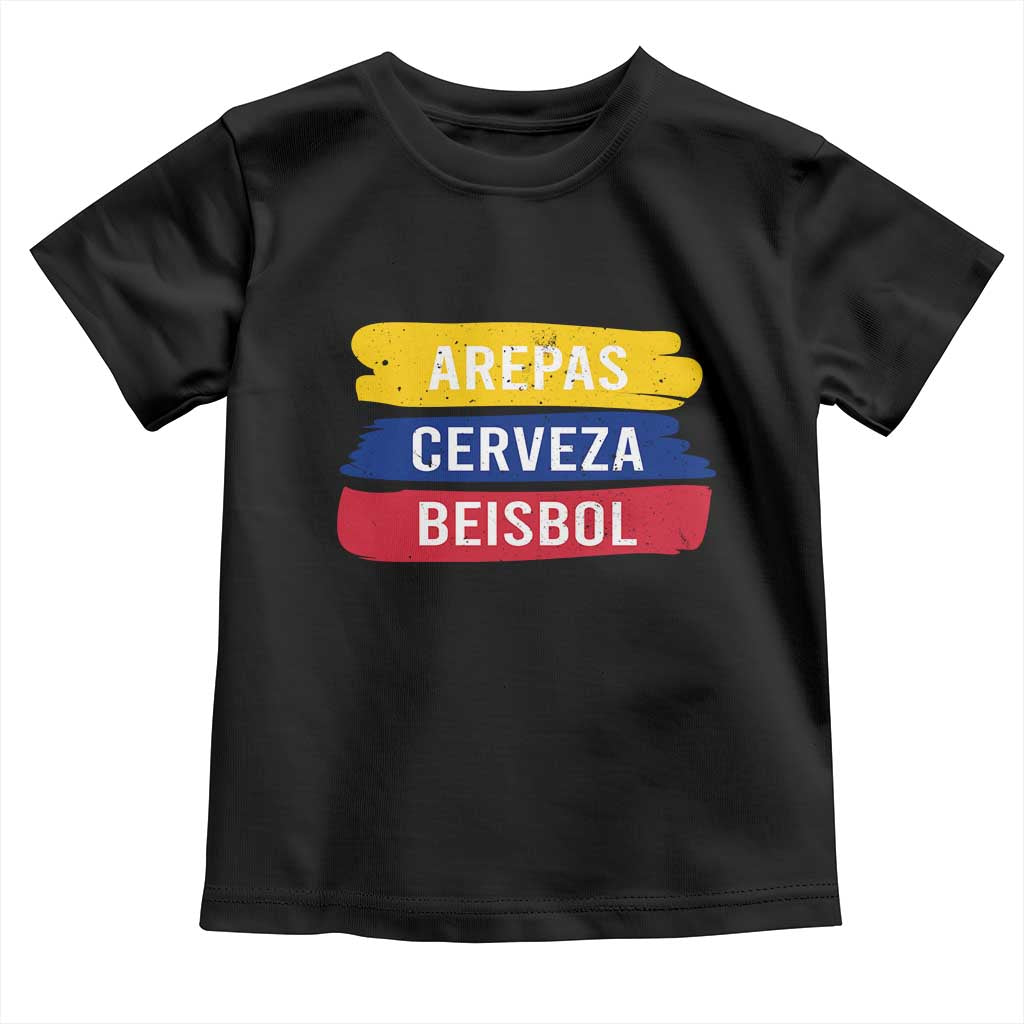 Arepas Cerveza Beisbol Venezuela Things Toddler T Shirt Funny Latino Food Beer and Baseball Pride TS02 Black Print Your Wear
