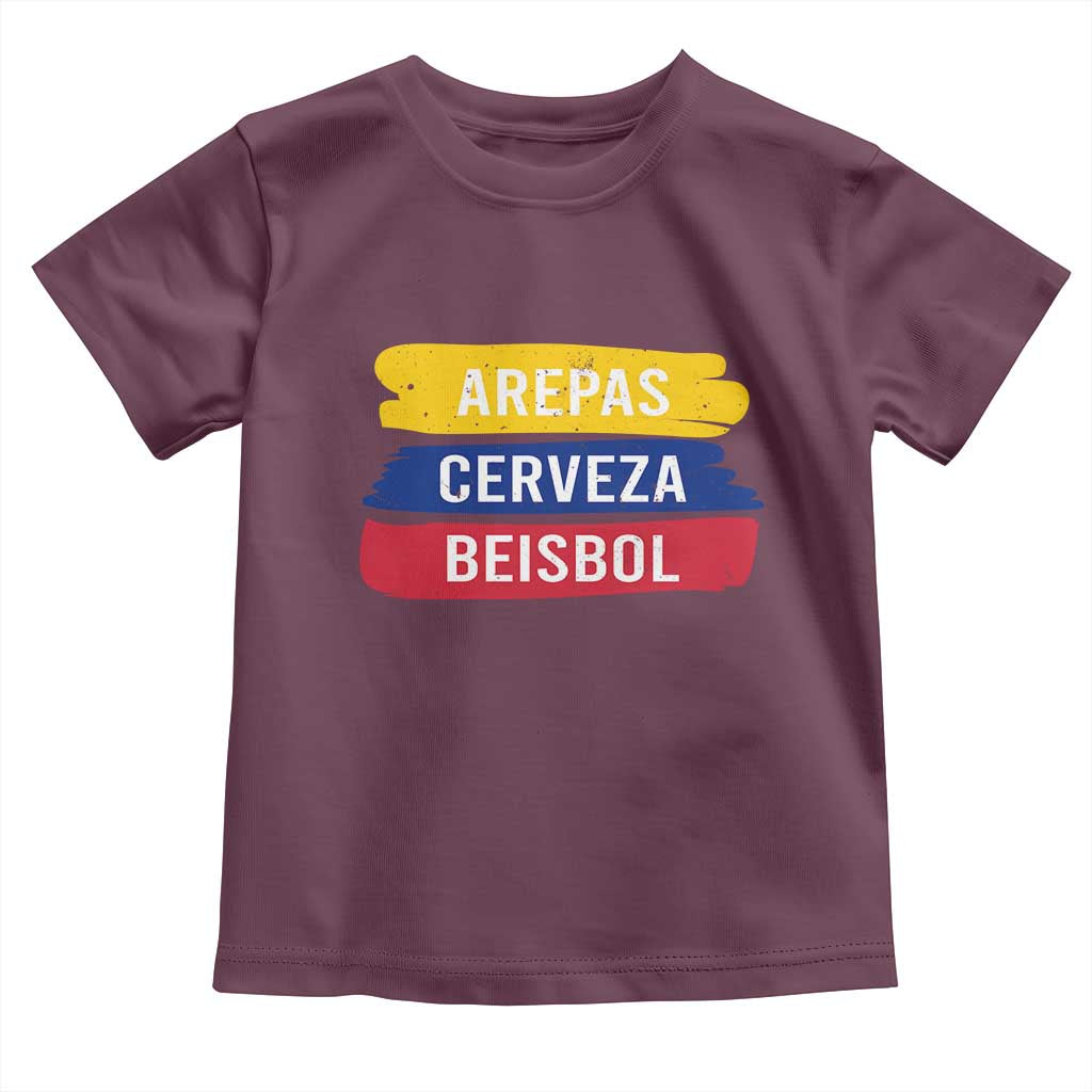 Arepas Cerveza Beisbol Venezuela Things Toddler T Shirt Funny Latino Food Beer and Baseball Pride TS02 Maroon Print Your Wear