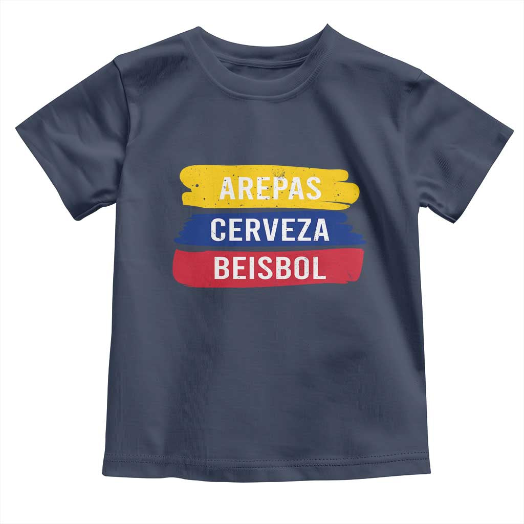 Arepas Cerveza Beisbol Venezuela Things Toddler T Shirt Funny Latino Food Beer and Baseball Pride TS02 Navy Print Your Wear