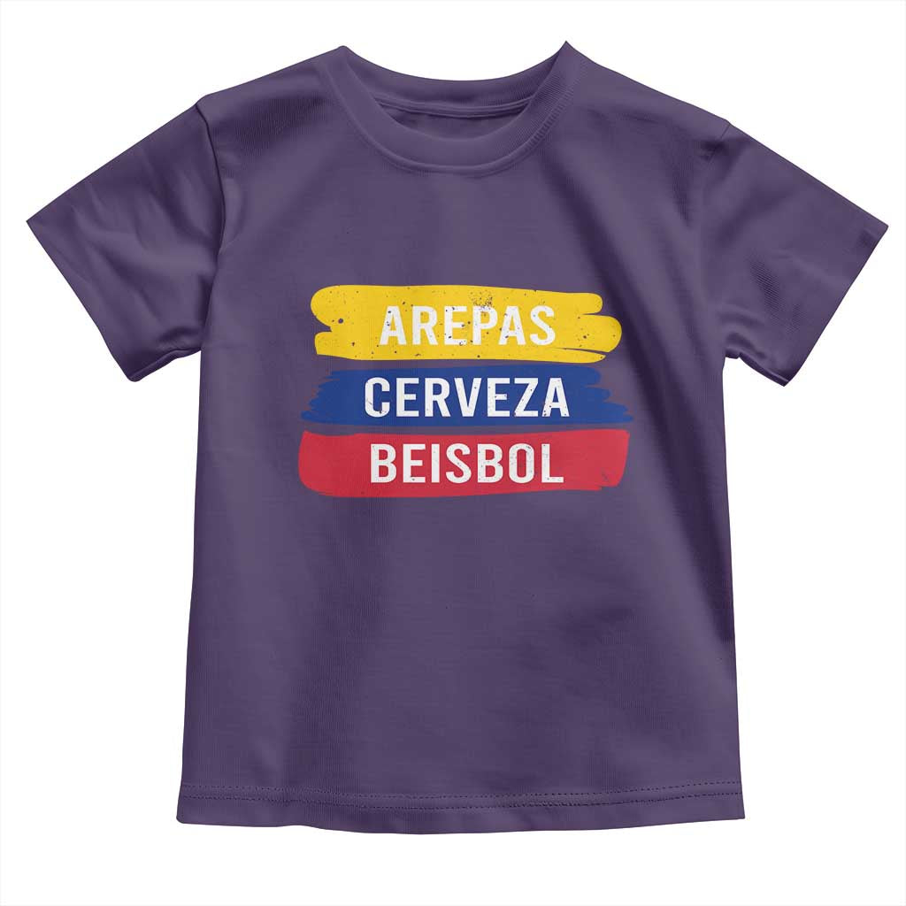 Arepas Cerveza Beisbol Venezuela Things Toddler T Shirt Funny Latino Food Beer and Baseball Pride TS02 Purple Print Your Wear