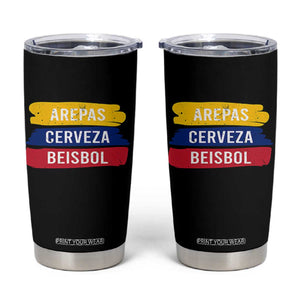 Arepas Cerveza Beisbol Venezuela Things Tumbler Cup Funny Latino Food Beer and Baseball Pride TS02 Black Print Your Wear