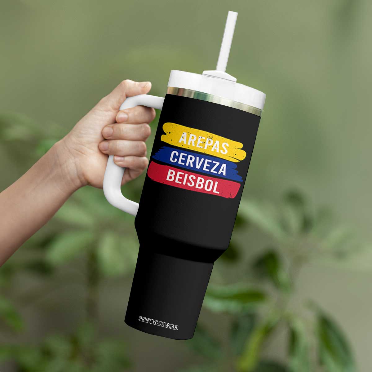 Arepas Cerveza Beisbol Venezuela Things Tumbler With Handle Funny Latino Food Beer and Baseball Pride TS02 Print Your Wear