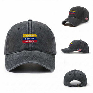 Arepas Cerveza Beisbol Venezuela Things Washed Cotton Baseball Cap Funny Latino Food Beer and Baseball Pride TS02 Washed Cap Universal Fit Dark Gray Print Your Wear